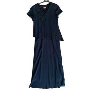 Positive Attitude Womens Maxi Dress Size 16 Black V Neck Short Slv A-Line Sequin